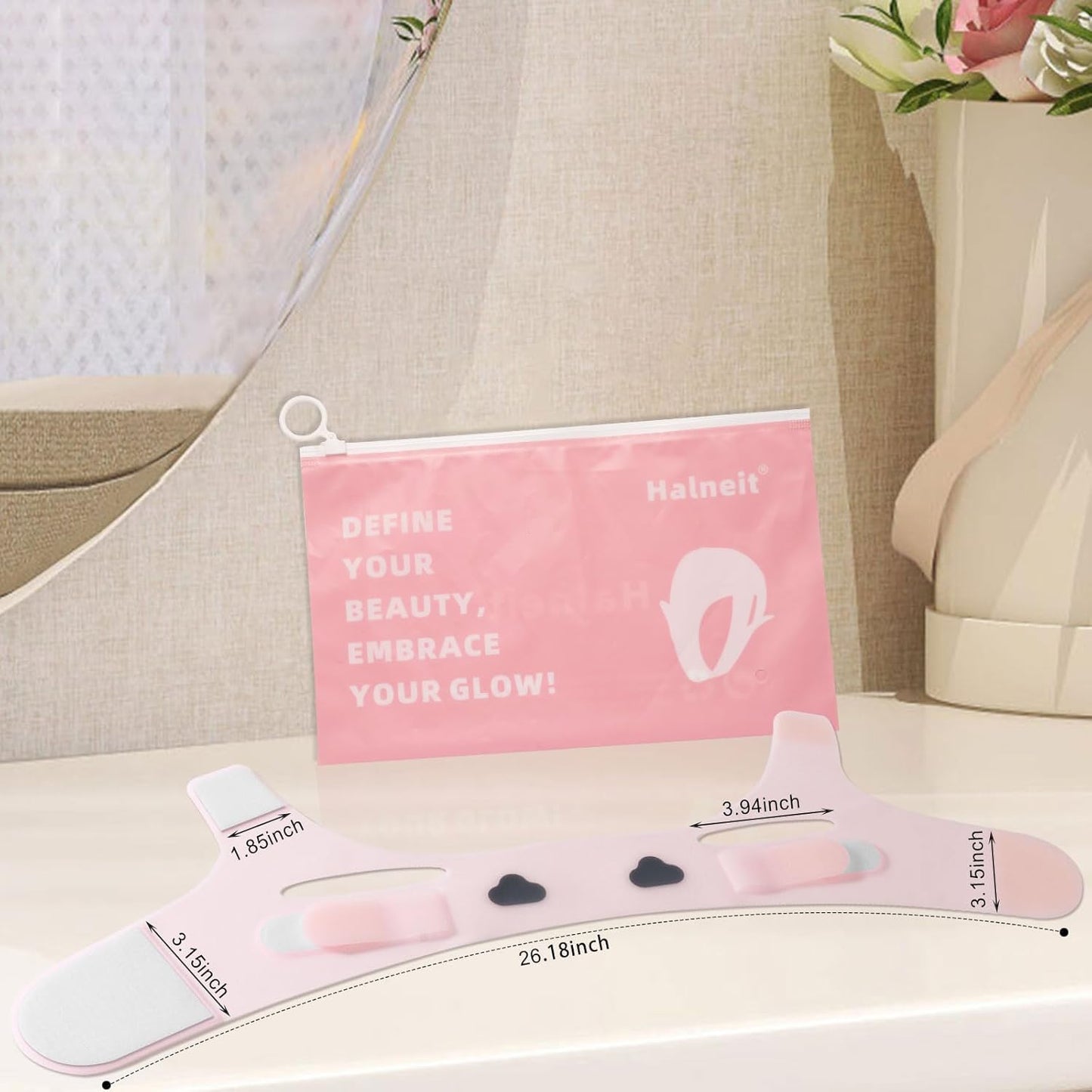 Halneit Chin band with mouth patch function - food-grade silicone V-shaped lift patch, suitable for sleep, double chin reduction, jawline and neck lift, poppy cloud Gane face effect