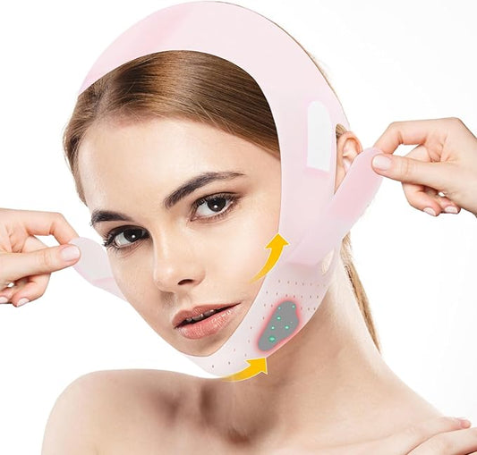 Halneit Chin band with mouth patch function - food-grade silicone V-shaped lift patch, suitable for sleep, double chin reduction, jawline and neck lift, poppy cloud Gane face effect
