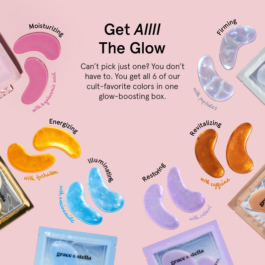 Halneit Under Eye Mask Variety Pack - 18 Pairs of Under Eye Patches for Puffy Eyes - With 6 Colors (3 Pairs/Color) - Vegan Cruelty Free Bridesmaid Gifts, Birthday Gifts for Women