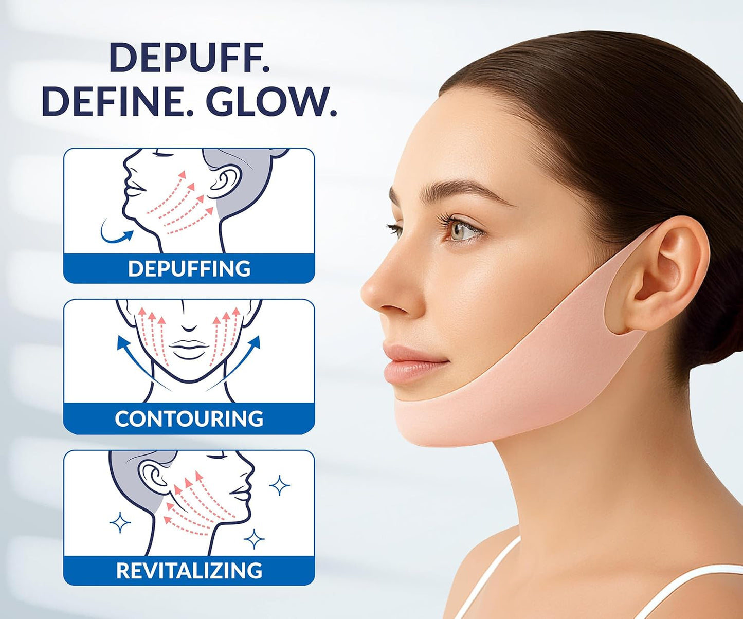 Halneit V Line Lifting Collagen Face Mask - Double Chin Strap for Women - Jawline Shaper Face Lift Tape - Neck Lift Collagen Mask - Chin Strap for Sleeping - Hyaluronic Acid, Aloe Vera, Cica 10PC