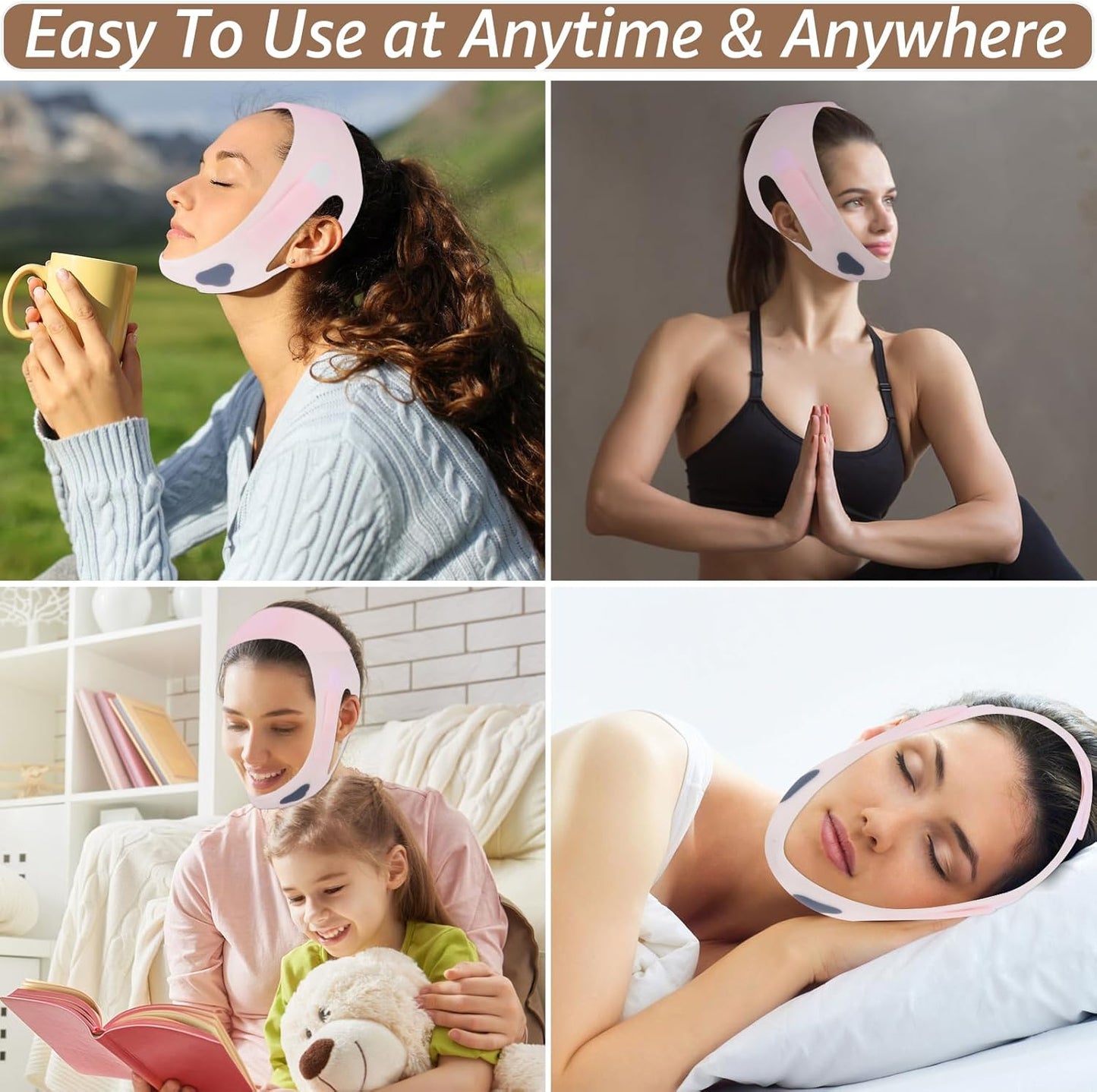 Halneit Chin band with mouth patch function - food-grade silicone V-shaped lift patch, suitable for sleep, double chin reduction, jawline and neck lift, poppy cloud Gane face effect