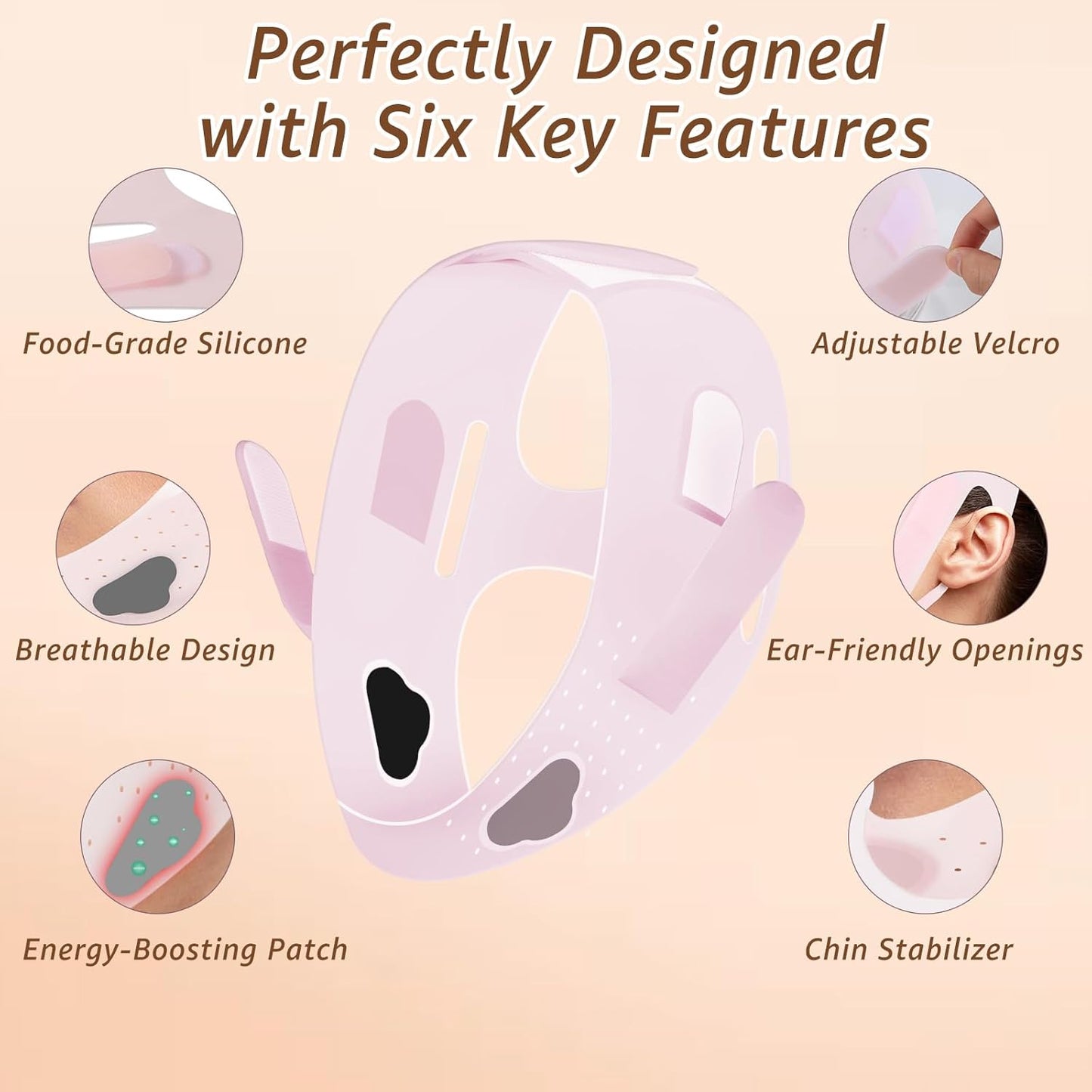 Halneit Chin band with mouth patch function - food-grade silicone V-shaped lift patch, suitable for sleep, double chin reduction, jawline and neck lift, poppy cloud Gane face effect